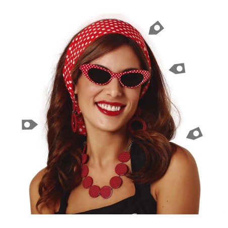 Conjunto años 50 cinta gafas pendientes y collar