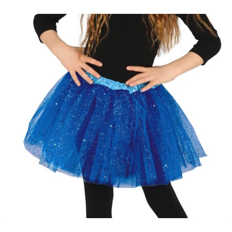 Tutu infantil azul oscuro con brillantina para niña 30 cm-Tus disfraces baratos