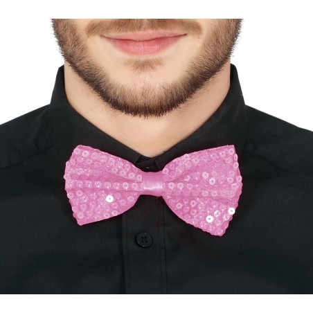 Pajarita rosa lentejuelas 12 cm-Tus disfraces baratos