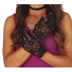 Guantes negros calados 22 cm cortos