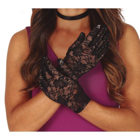 Guantes negros calados 22 cm cortos