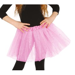 Tutu infantil rosa con brillantina para niña 30 cm-Tus disfraces baratos