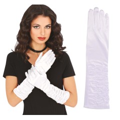 Guantes blancos arrugados 40 cm largos-Tus disfraces baratos