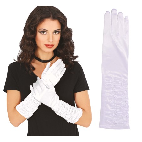 Guantes blancos arrugados 40 cm largos-Tus disfraces baratos