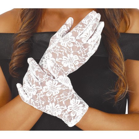 Guantes blancos calados 22 cm cortos-Tus disfraces baratos
