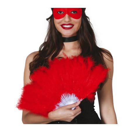 Abanico plumas rojo 16 palas