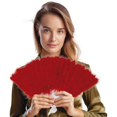 Abanico plumas rojo  16 palas-Tus disfraces baratos