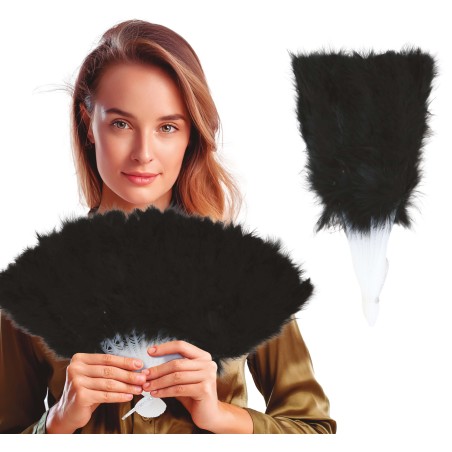 Abanico plumas negro 16 palas-Tus disfraces baratos