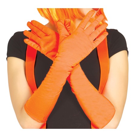Guantes naranja neon 42 cm largos-Tus disfraces baratos