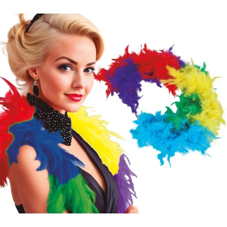 Boa multicolor plumas arcoiris 180 mt 40 gr años 20 charleston- Tus Disfraces Baratos