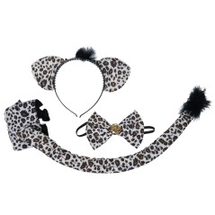 Conjunto leopardo 3 piezas diadema cola pajarita-Tus disfraces baratos