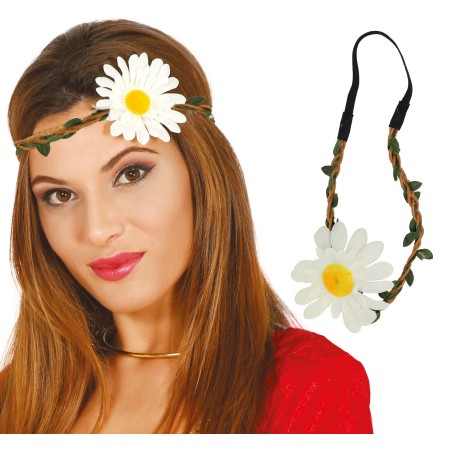 Diadema flor margarita blanca hippie cinta cabeza-Tus Disfraces