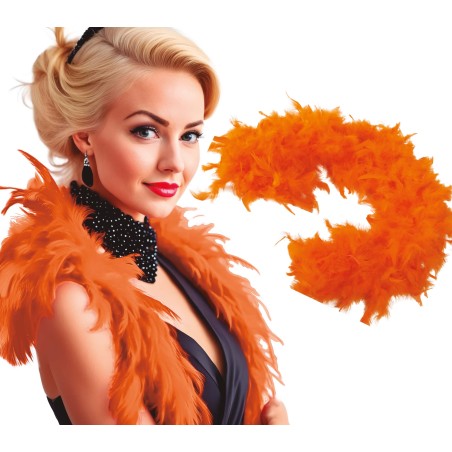 Boa naranja plumas 180 cm 40 gr cabaret años 20 charleston- Tus Disfraces Baratos