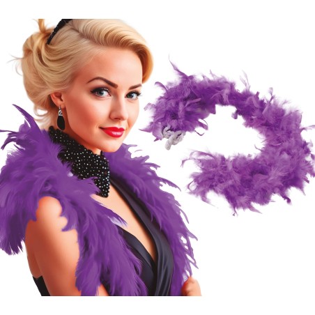 Boa lila plumas 180 cm 40 gr cabaret años 20 charleston- Tus Disfraces Baratos