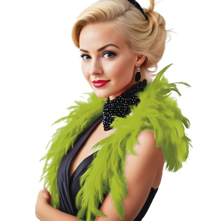 Boa verde pistacho plumas 180 cm 40 gr años 20 charleston