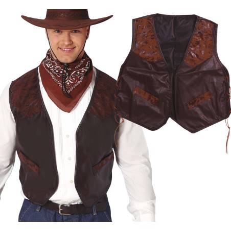 Chaleco vaquero marron simil cuero-Tus disfraces baratos