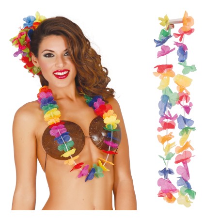 Collar hawaiano multicolor flores-Tus disfraces baratos