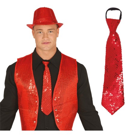 Corbata roja con lentejuelas 35 cm-Tus disfraces baratos