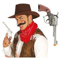 Revolver 25 cm plateado mango marron-Tus disfraces baratos
