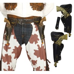 Cartuchera doble con pistolas doradas 29 cm negra-Tus disfraces baratos