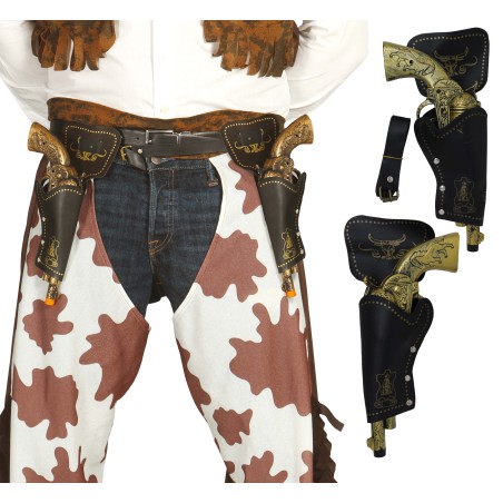 Cartuchera doble con pistolas doradas 29 cm negra-Tus disfraces baratos