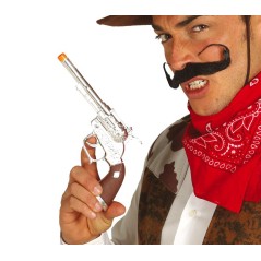 Revolver 25 cm plateado mango marron