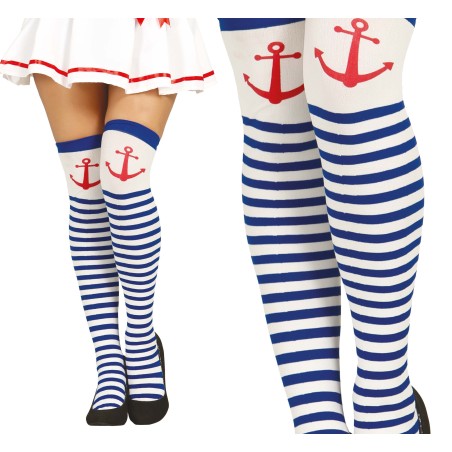 Medias marinera pantys blancos rayas azules-Tus disfraces baratos