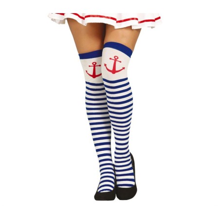 Medias marinera pantys blancos rayas azules