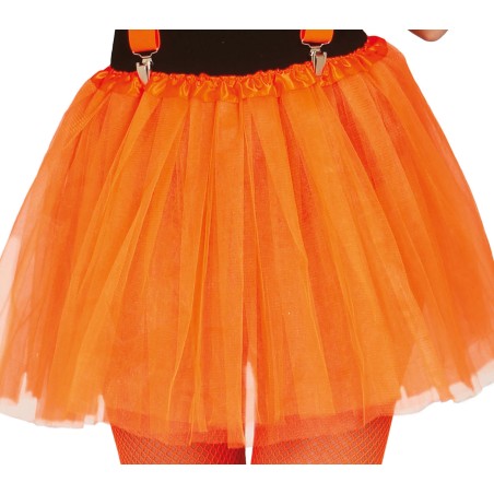 Tutu naranja neon mujer falda tul 40 cm-Tus disfraces baratos