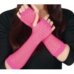 Guantes malla fucsia neon rejilla red 26 cm-Tus disfraces baratos
