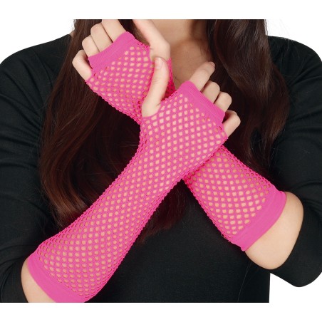 Guantes malla fucsia neon rejilla red 26 cm-Tus disfraces baratos