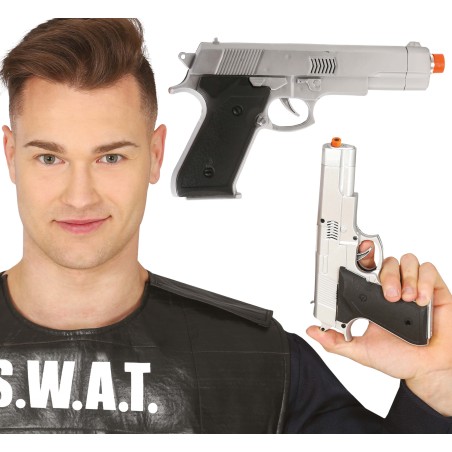 Pistola policia plata de juguete 24 cm-Tus disfraces baratos