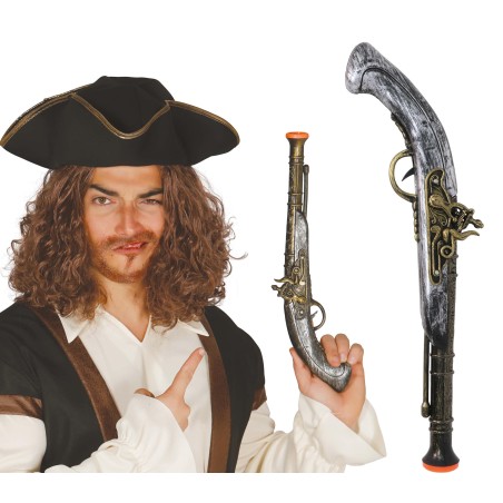 Trabuco pistolon pirata 41 cm oro plata-Tus disfraces baratos