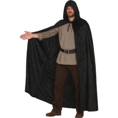 Capa negra terciopelo con capucha 130 cm-Tus Disfraces