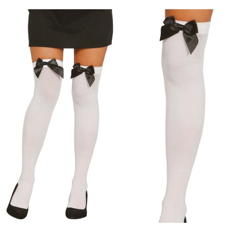 Medias blancas con lazo negro para mujer-Tus disfraces baratos