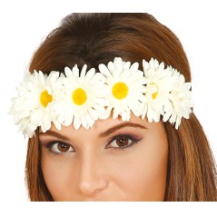 Diadema flores blancas hippie margaritas-Tus Disfraces baratos