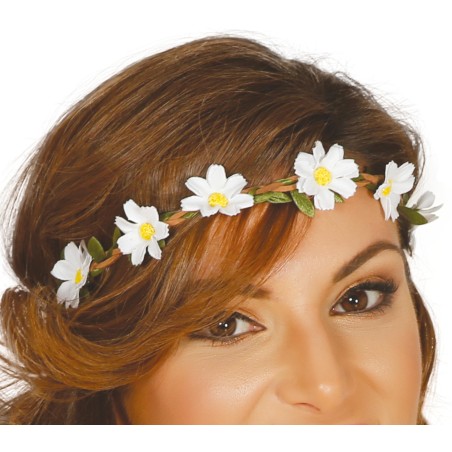 Diadema flores blancas hippie o medieval-Tus Disfraces baratos