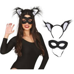 Conjunto gato cola diadema y antifaz-Tus disfraces baratos