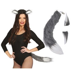 Cola y orejas grises de lobo-Tus disfraces baratos