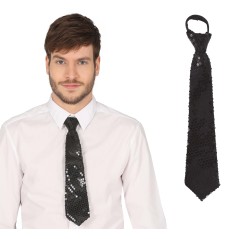 Corbata negra con lentejuelas 35 cm-Tus disfraces baratos