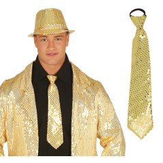 Corbata oro con lentejuelas 35 cm-Tus disfraces baratos