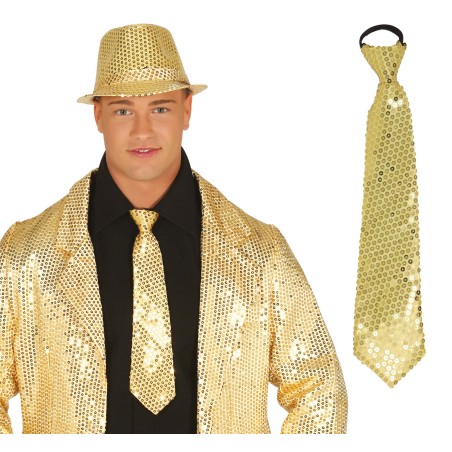 Corbata oro con lentejuelas 35 cm-Tus disfraces baratos