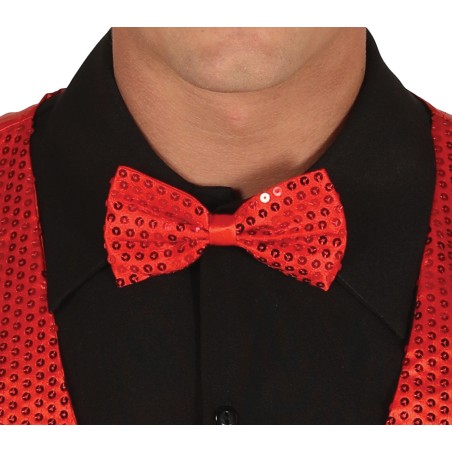 Pajarita roja con lentejuelas 12 cm-Tus disfraces baratos
