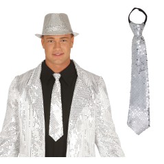 Corbata plata con lentejuelas 35 cm-Tus disfraces baratos
