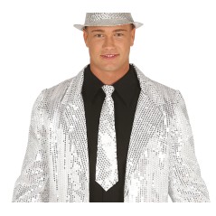 Corbata plata con lentejuelas 35 cm