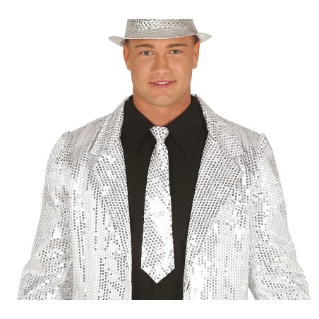 Corbata plata con lentejuelas 35 cm