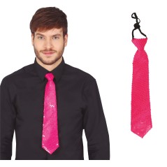 Corbata rosa neon con lentejuelas 37 cm-Tus disfraces baratos