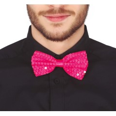 Pajarita rosa neon con lentejuelas 12 cm-Tus disfraces baratos
