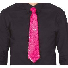 Corbata rosa neon con lentejuelas 37 cm