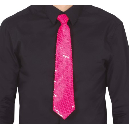 Corbata rosa neon con lentejuelas 37 cm